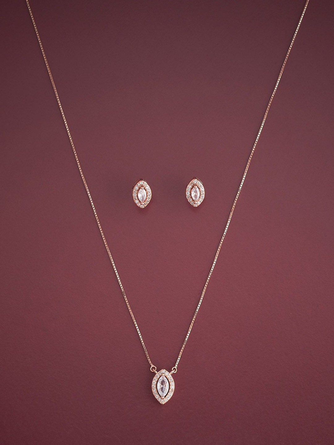 

Kushal's Fashion Jewellery Sterling Silver Gold-Plated CZ Studded Jewellery Set, Rose gold