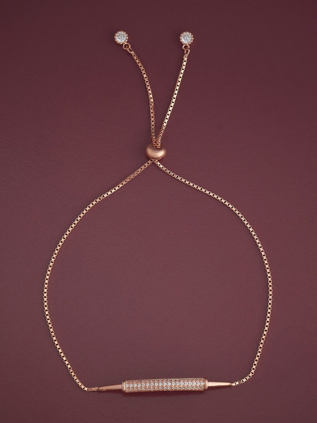 

Kushal's Fashion Jewellery 92.5 Sterling Silver Rose Gold-Plated CZ Studded Link Bracelet
