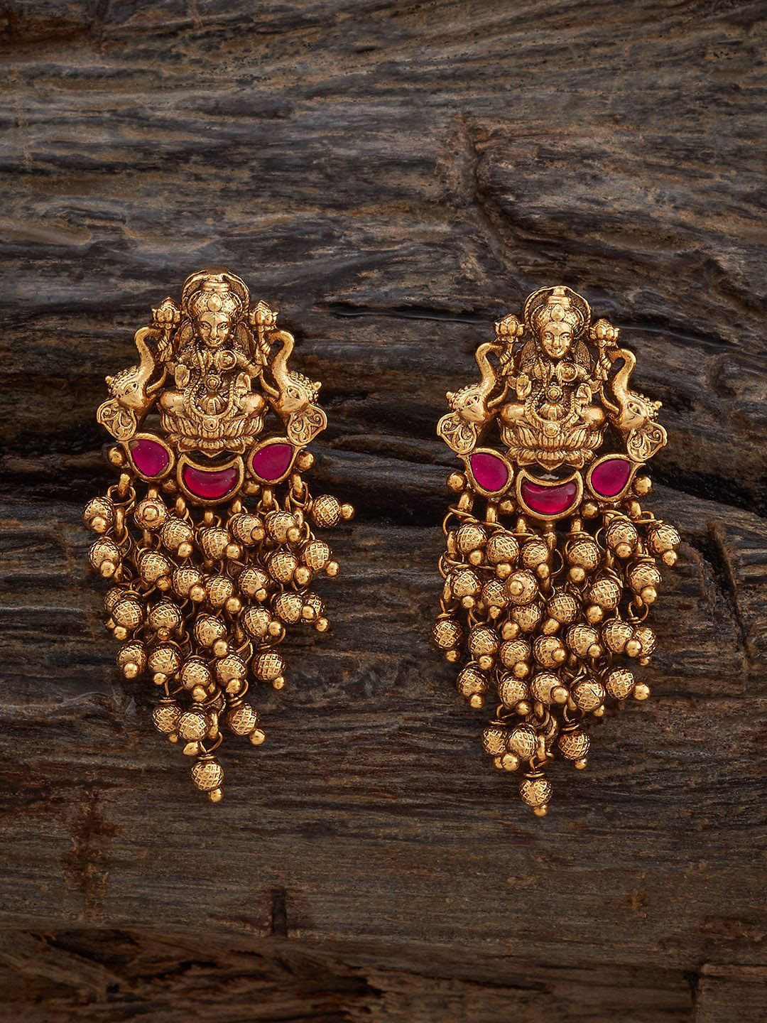 

Kushal's Fashion Jewellery Ruby Gold-Plated Classic Antique Drop Earrings