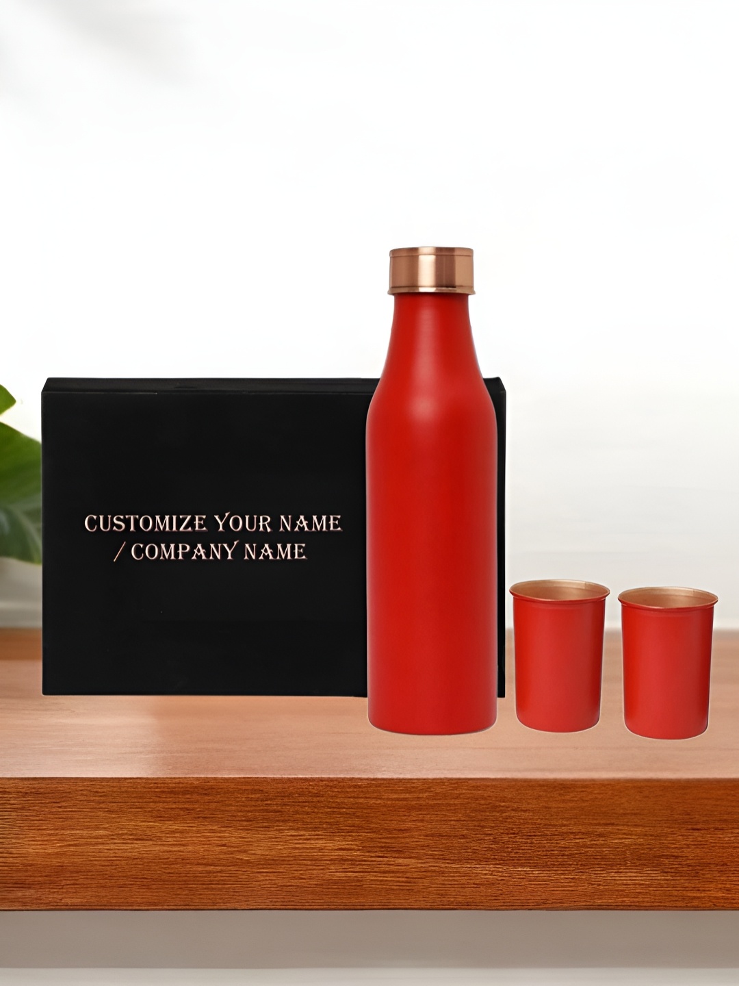 

INTERNATIONAL GIFT Red 3 Pieces Pure Copper Water Bottle & Glass Set With Velvet Box