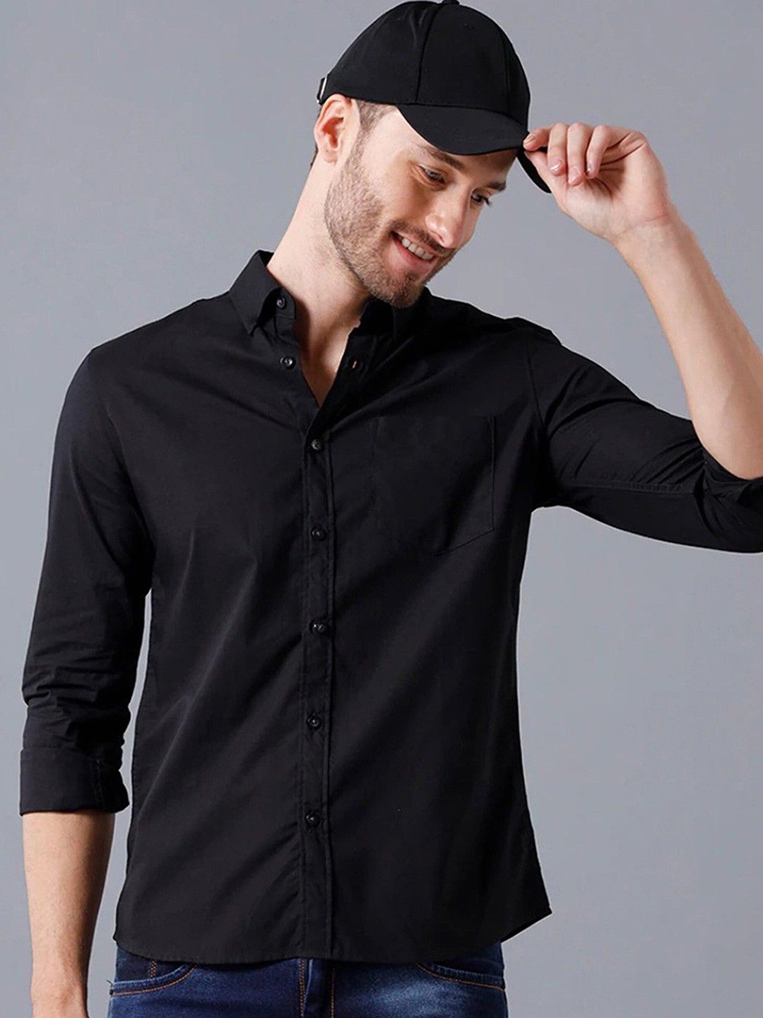 

WHY SO FAB Men Semi Sheer Casual Shirt, Black