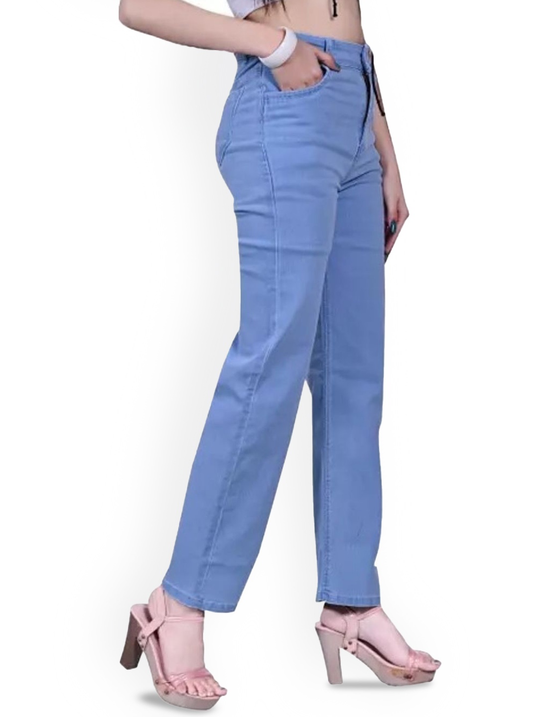 

KASHIAN Women Jean Boyfriend Fit High-Rise Stretchable Jeans, Blue