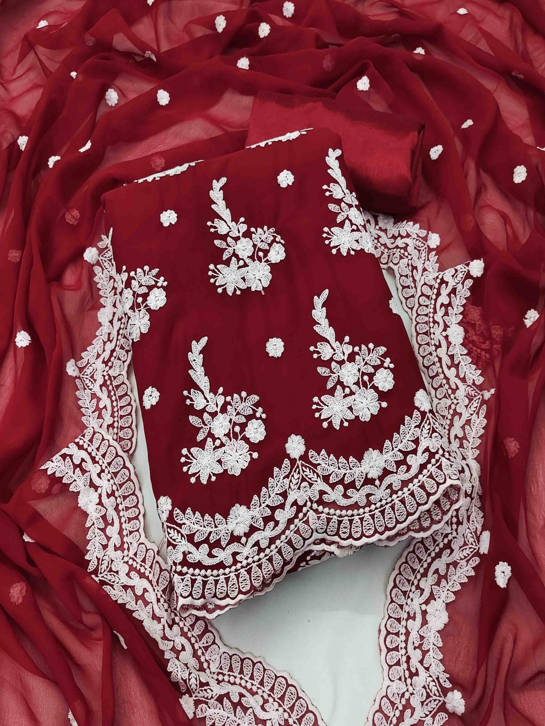 

Blissta Floral Embroidered Georgette Unstitched Dress Material, Maroon