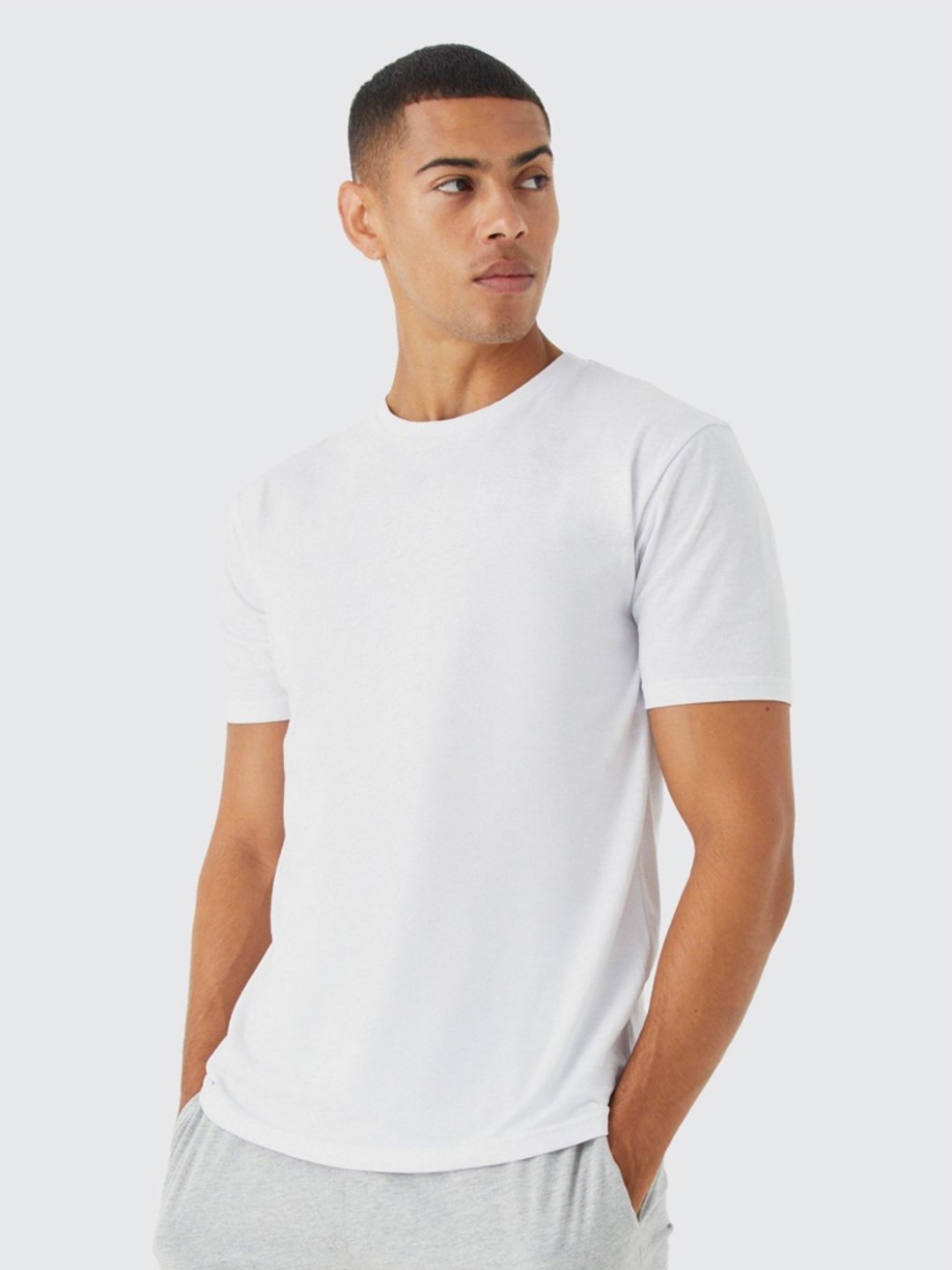 

SONIBROS Men Solid Round Neck Cotton T-shirt, White