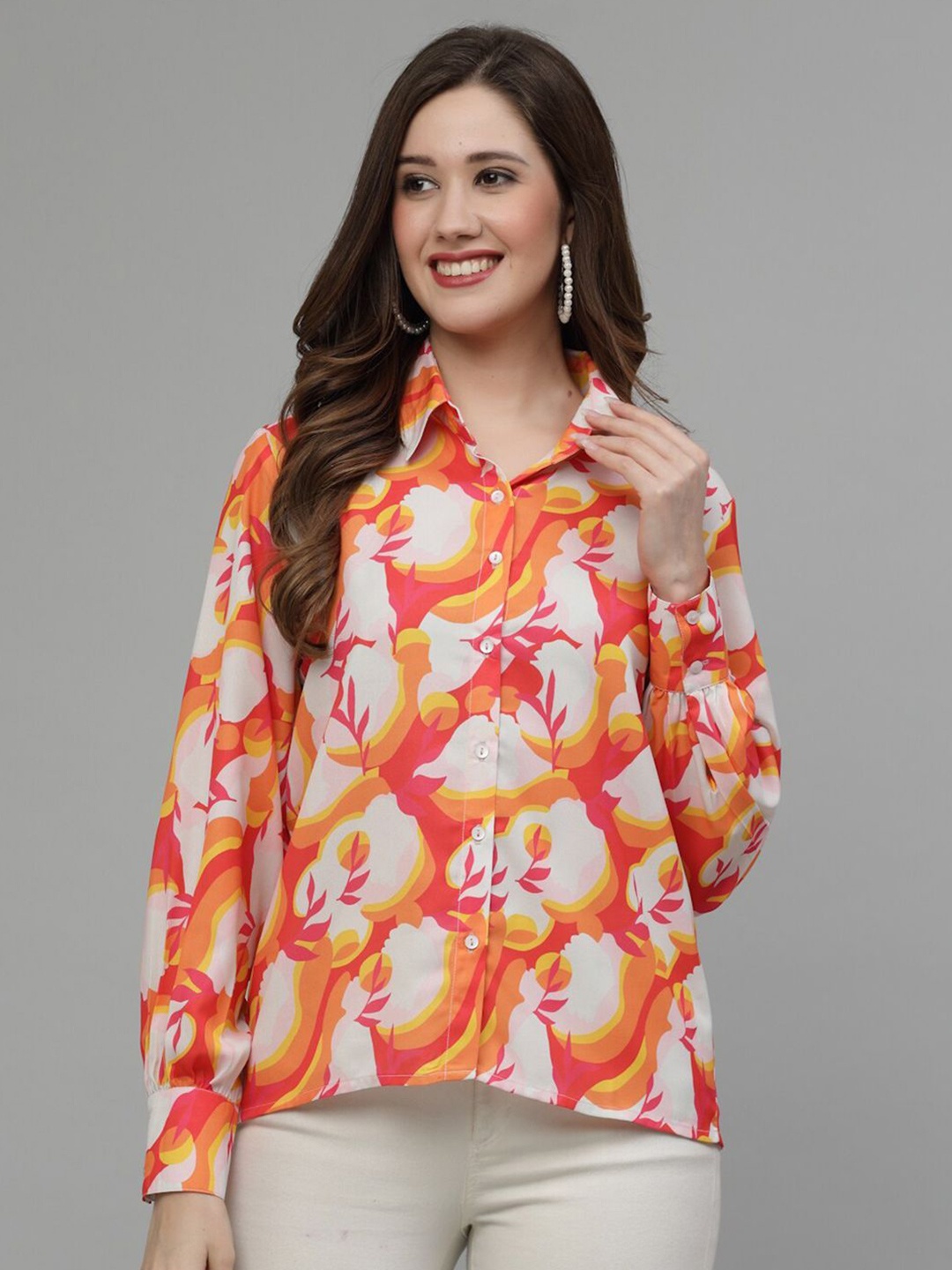 

CORSICA Women Spread Collar Floral Printed Casual Shirt, Red