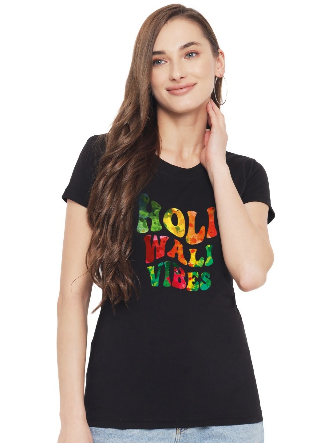 

FFLIRTYGO Women Graphic Printed Round Neck Cotton T-shirt, Black