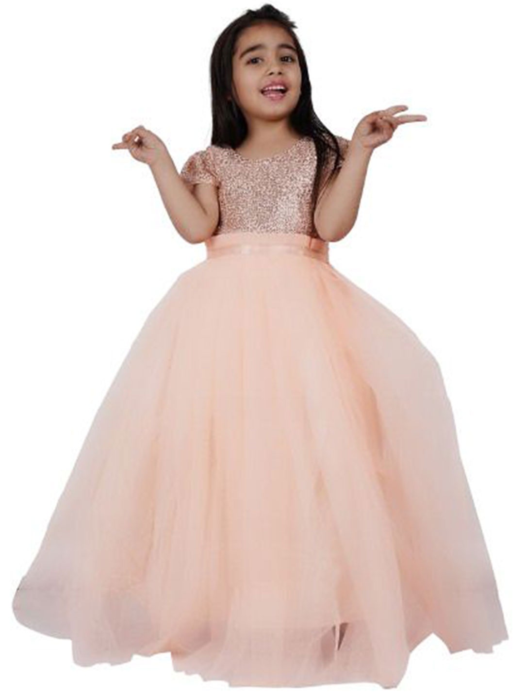 

Wow Princess Girls Embellished Cape Sleeves Maxi Dress, Peach
