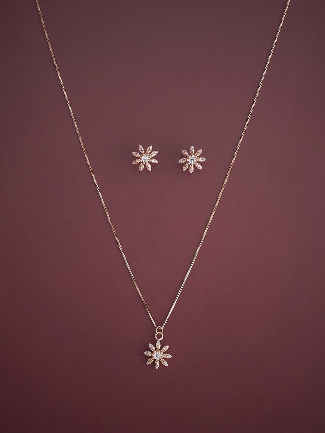 

Kushal's Fashion Jewellery Sterling Silver Rose Gold-Plated Zircon Jewellery Set