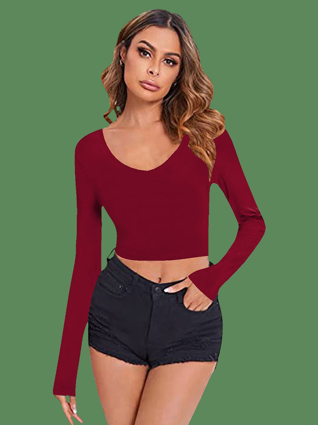 

Dream Beauty Fashion Women V-Neck Fitted Crop Top, Maroon