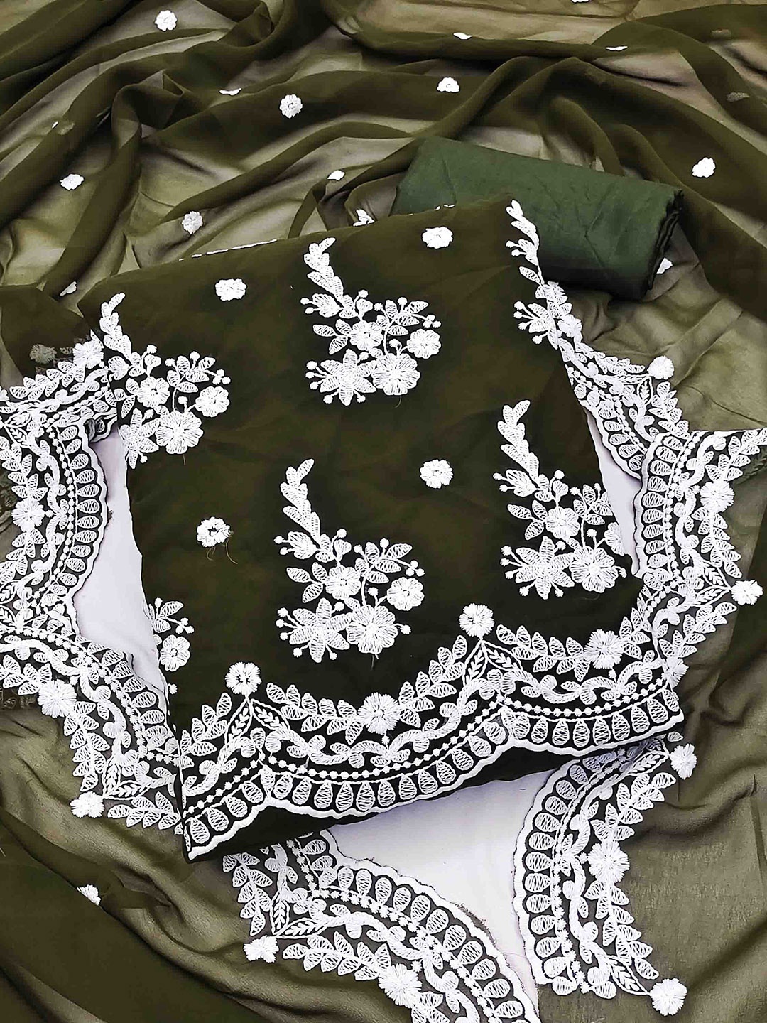 

KIMISHA Floral Embroidered Unstitched Dress Material, Green