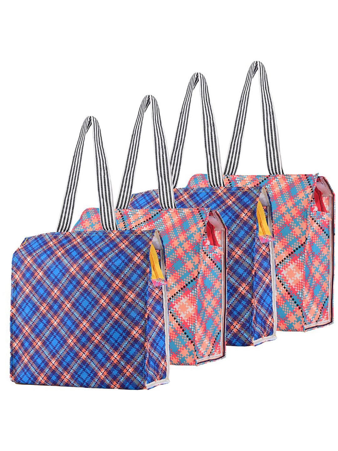 

Kuber Industries Set of 4 Checked Lunch bags Travel Accessory, Blue