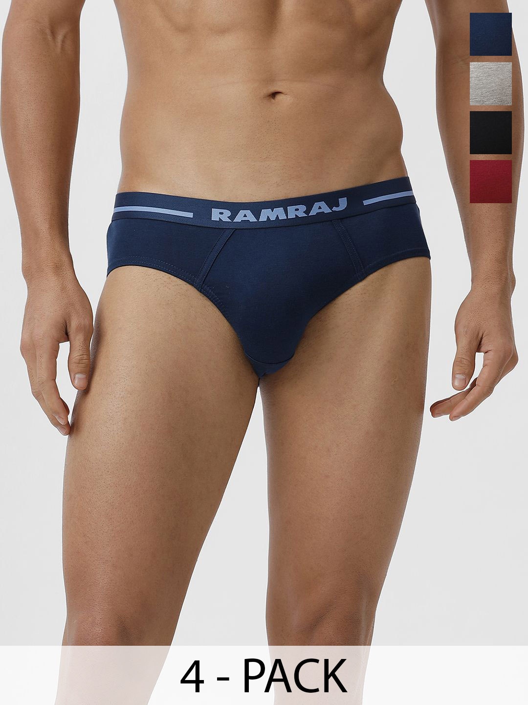 

Ramraj Men Pack of 4 Solid 100% Soft Combed Fine Jersey Outer Elastic Briefs, Blue