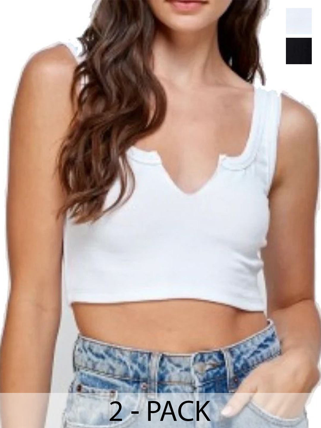 

SRISARAS Women Pack Of 2 Tank Crop Top, White