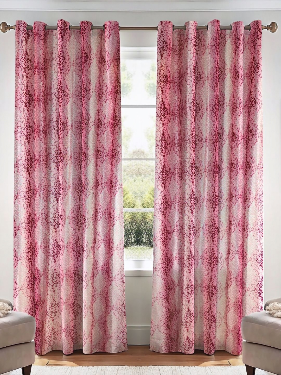 

Kanodia Poly Fab Pink & White Set of 2 Room Darkening Door Curtain