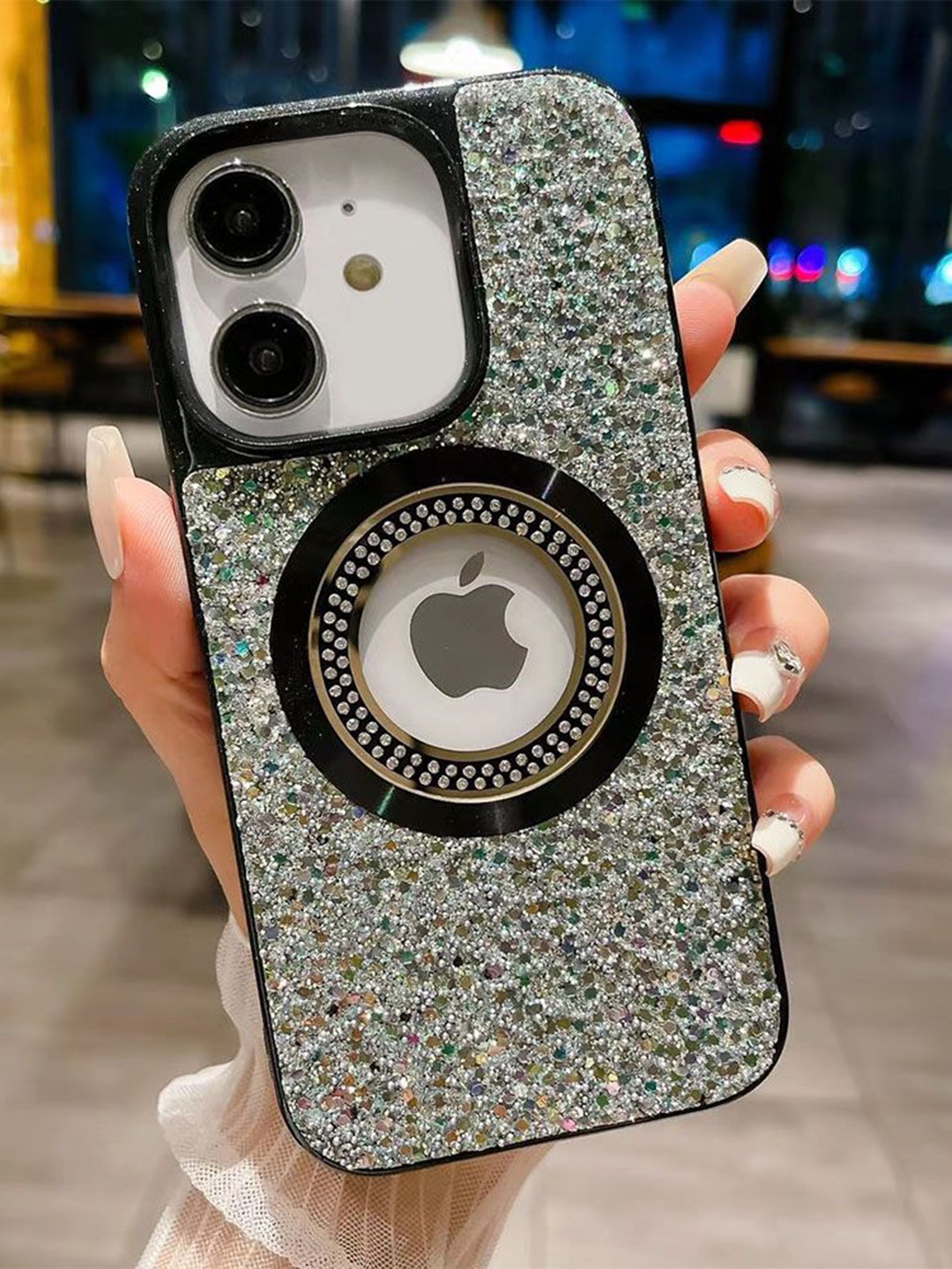 

Luxury Kase LK083 iPhone 11 Sparkling Powder Mag-Safe Back Case, Black