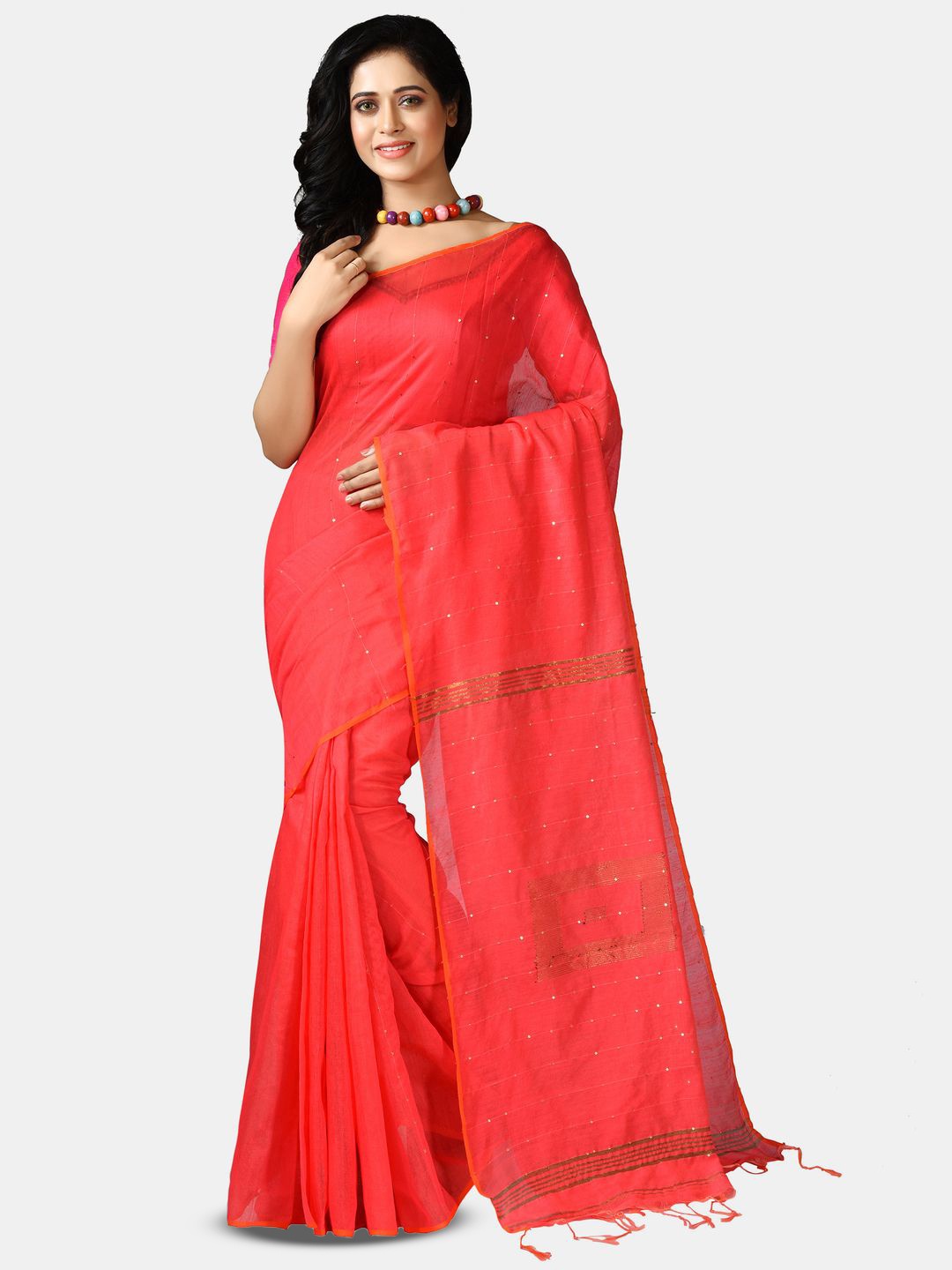 

Crochetin Woven Design Silk Cotton Ready to Wear Saree, Pink