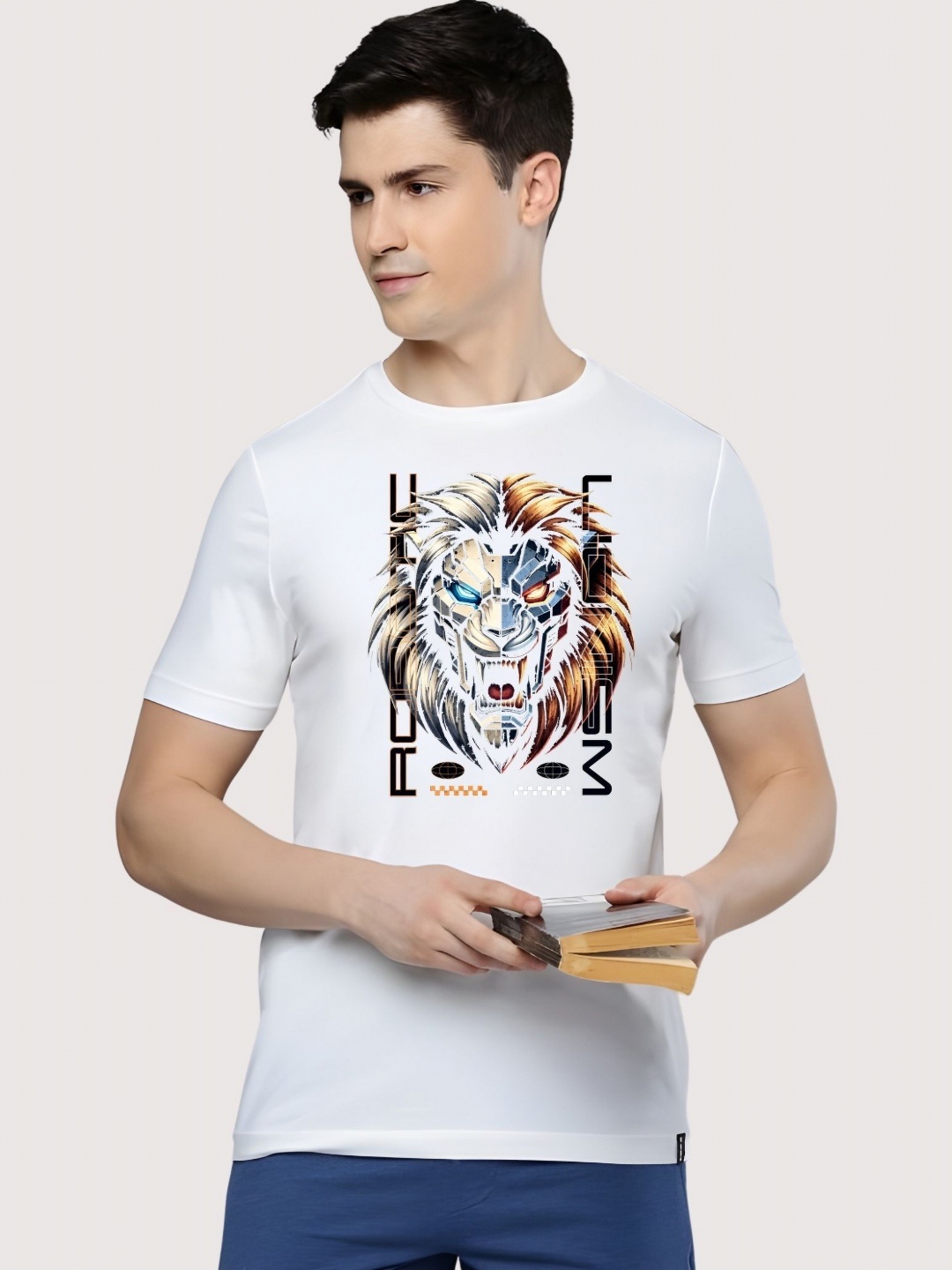 

Moda Rapido Men Graphic Printed Round Neck Cotton T-shirt, White