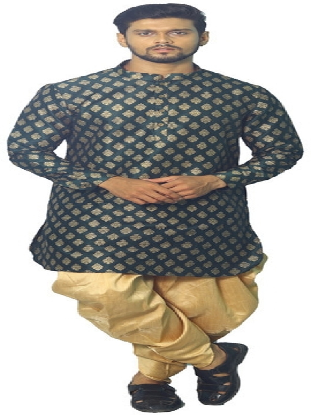 

House of Aqss Floral Printed Mandarin Collar Kurta With Dhoti Pants, Green