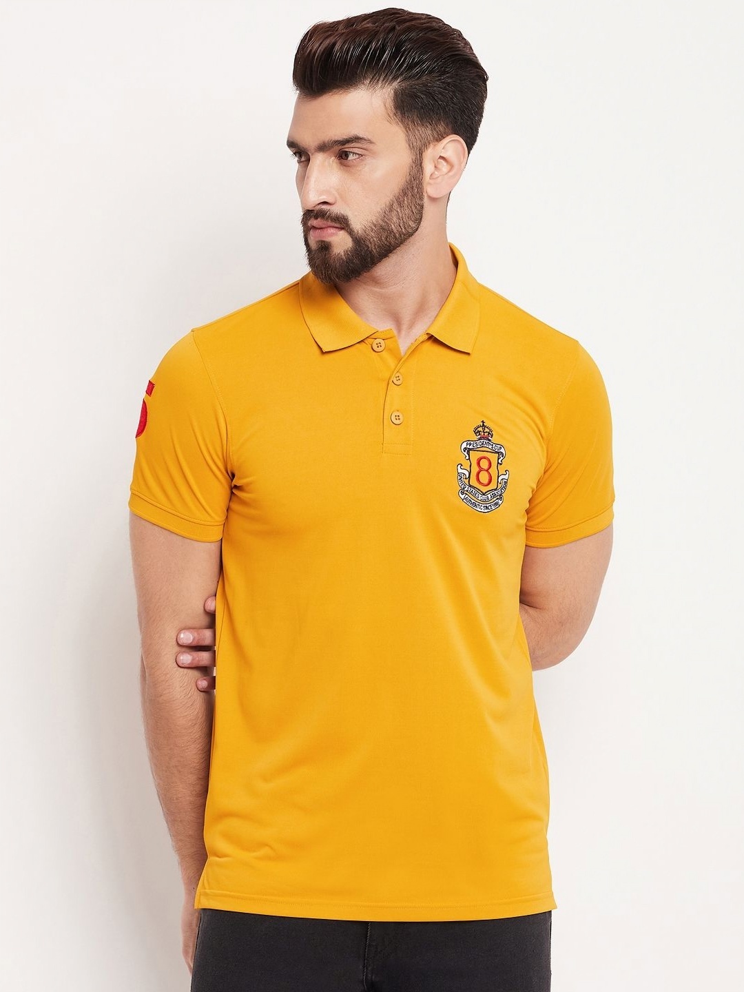 

AUXAMIS Men Polo Collar T-shirt, Mustard