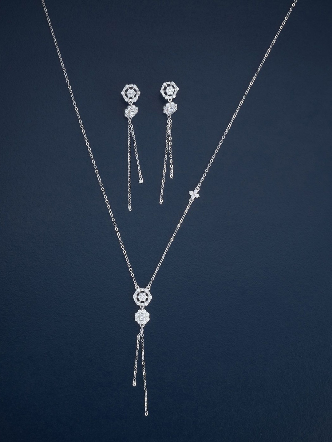 

Kushal's Fashion Jewellery Rhodium-Plated 92.5 Sterling Silver Zircon Jewellery Set
