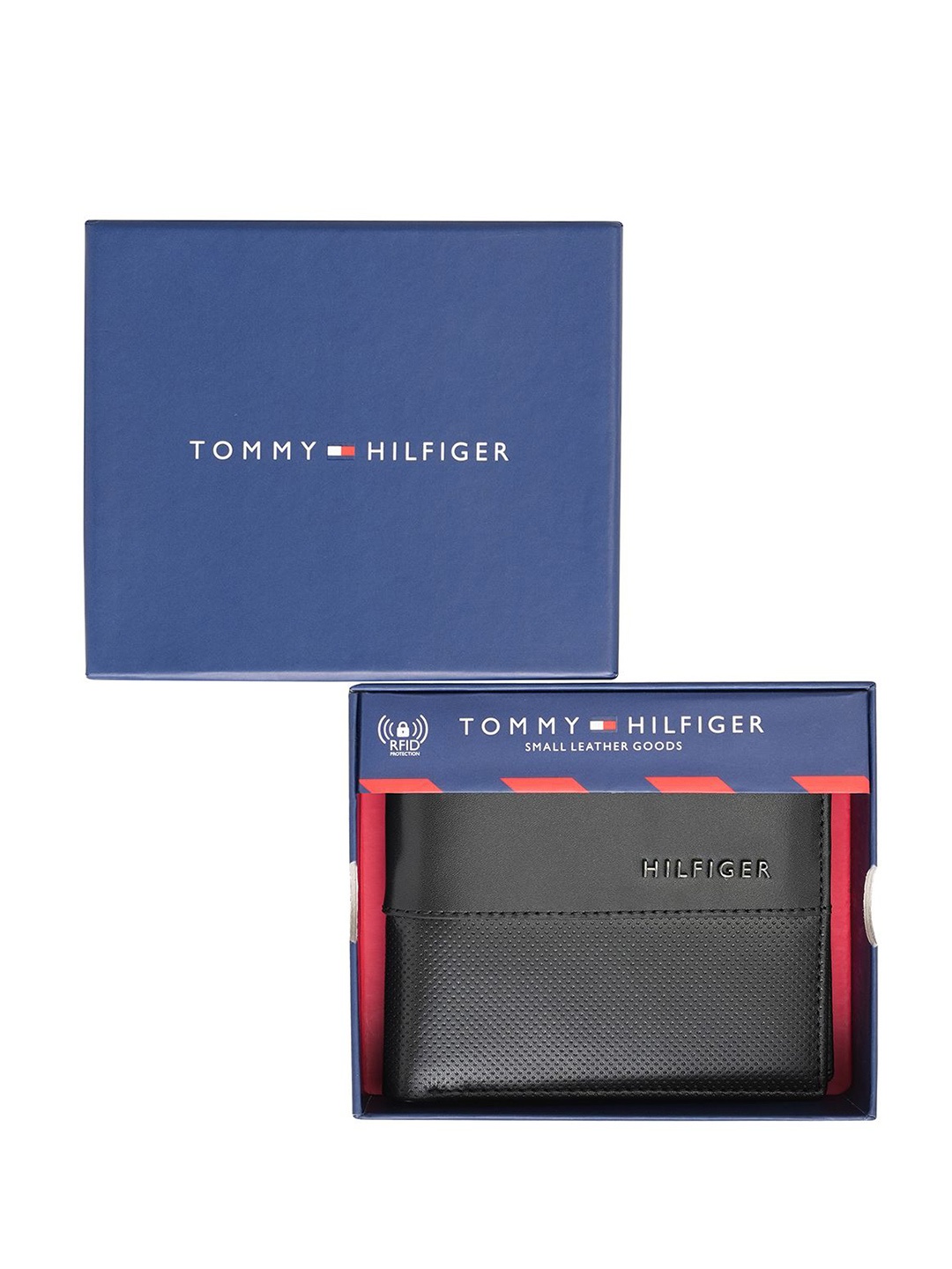 

Tommy Hilfiger Men Typography Textured Leather Two Fold Wallet, Black