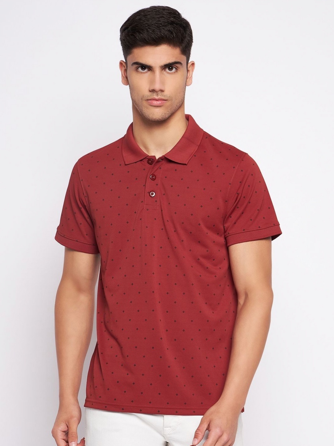 

AUXAMIS Men Printed Polo Collar Pockets T-shirt, Rust