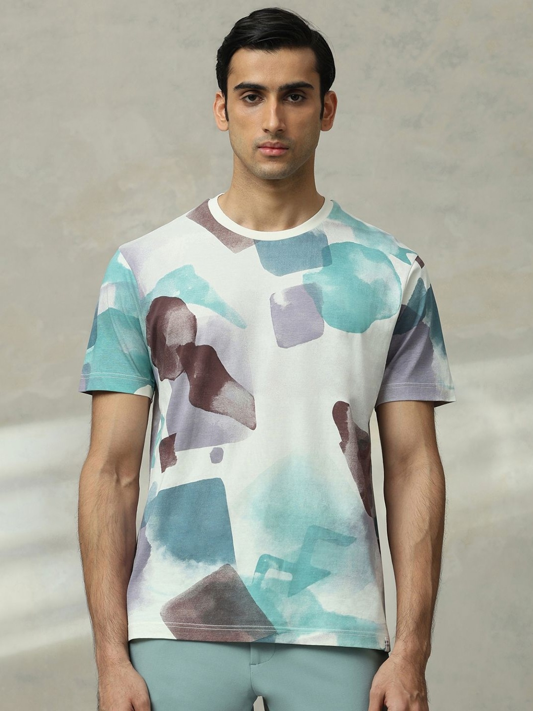 

Mufti Men Abstract Printed Round Neck Cotton Slim Fit T-shirt, Off white