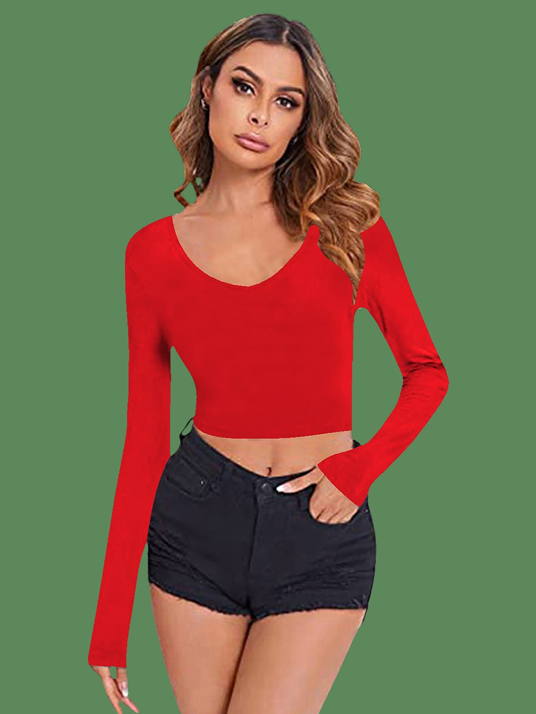 

Dream Beauty Fashion V-Neck Fitted Crop Top, Red