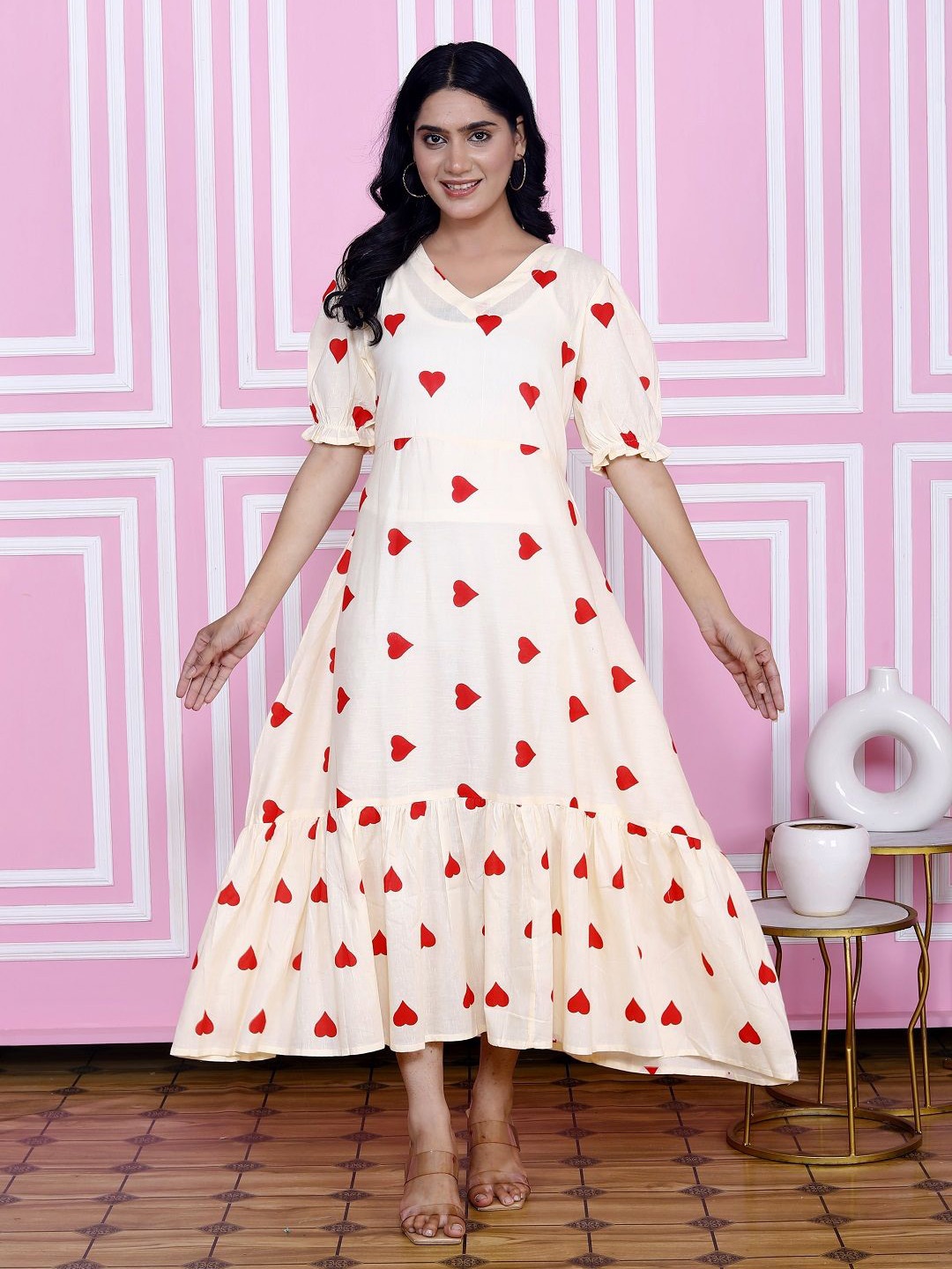 

KALINI Polka Dot Print Fit & Flare Midi Dress, Off white