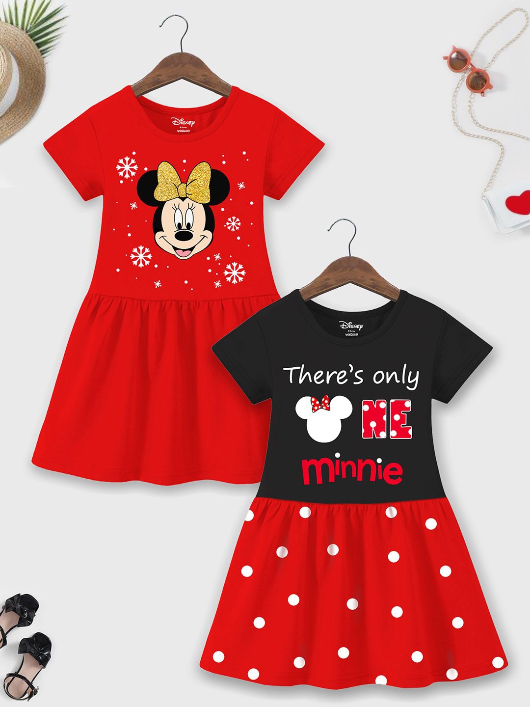 

Disney By Miss and Chief Girls Cotton Print Fit & Flare Dress, Red