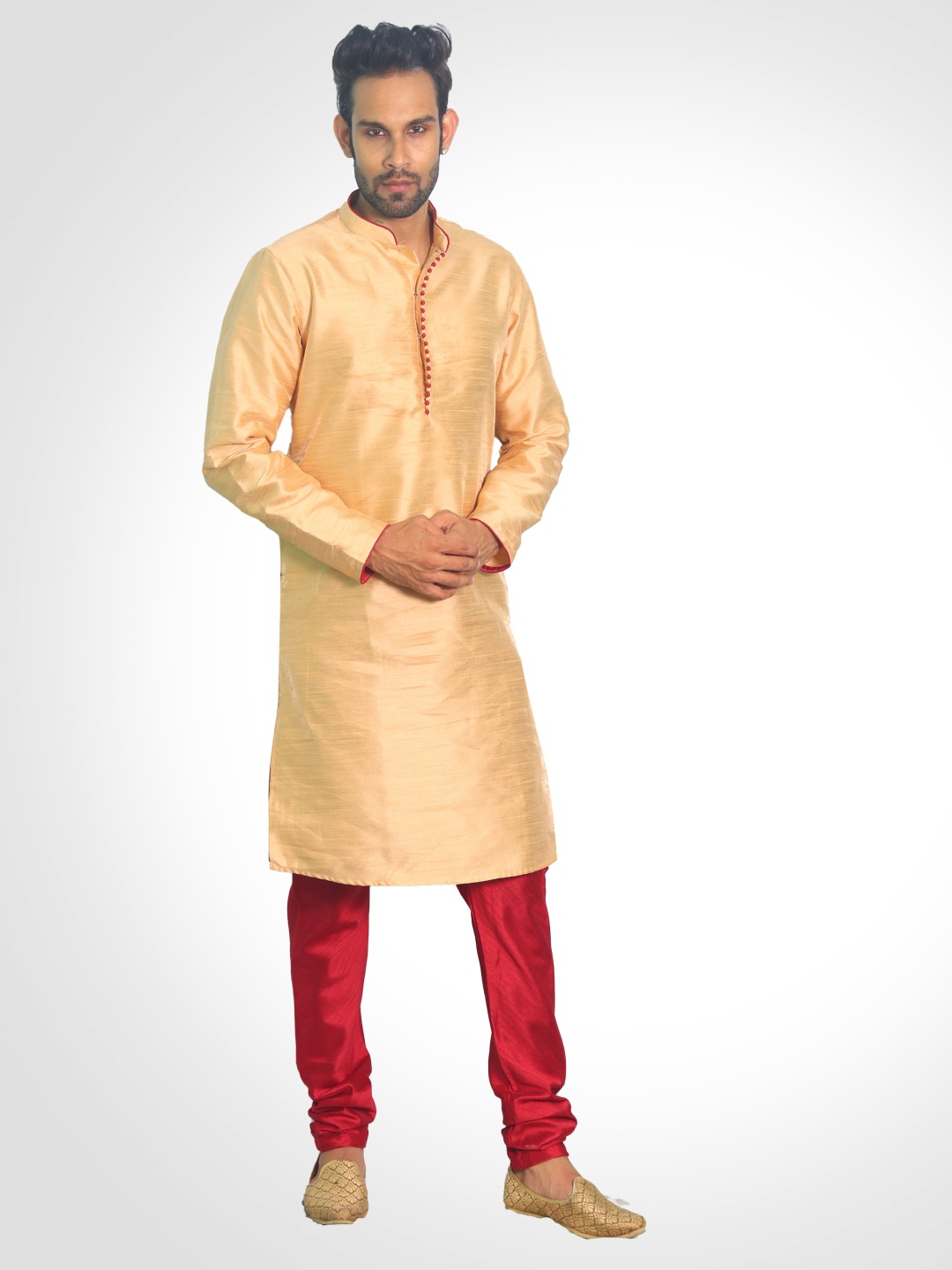 

House of Aqss Mandarin Collar Straight Kurta With Pyjama, Beige