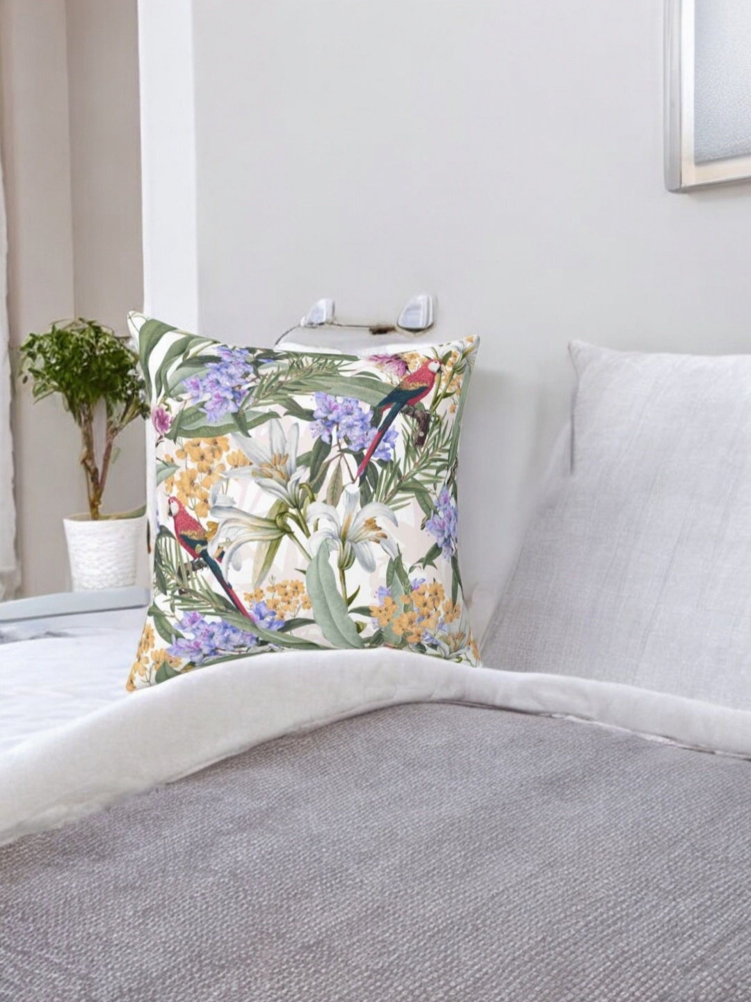 

LUSHLYF White & Purple Floral Velvet Square Cushion Cover