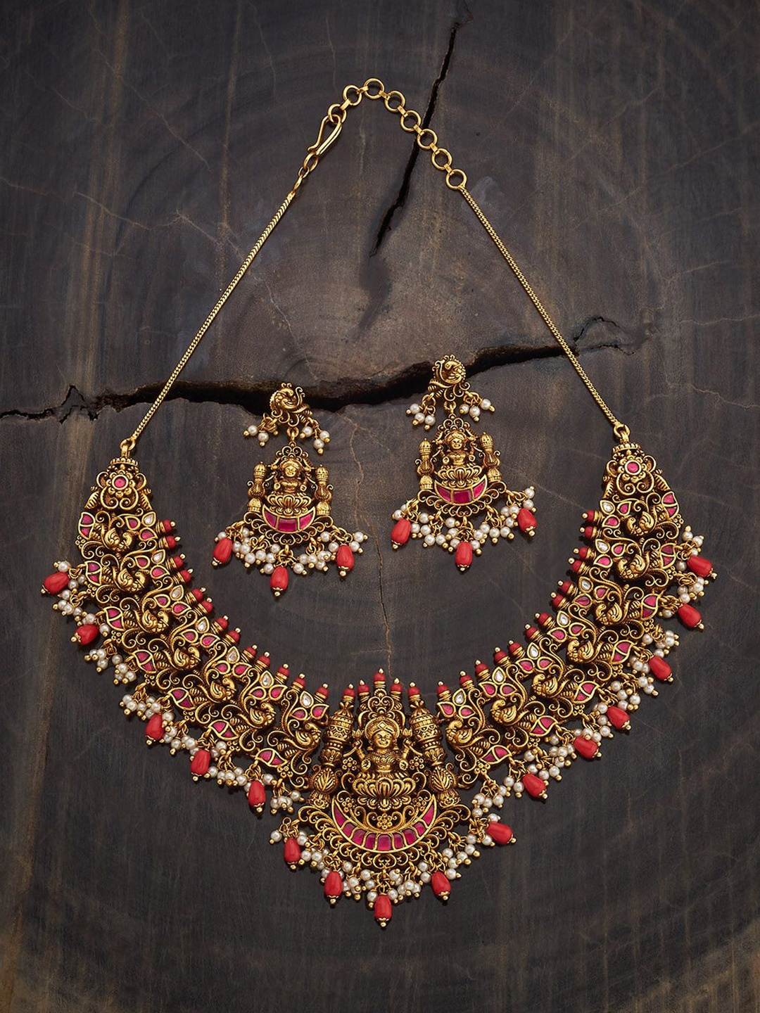 

Kushal's Fashion Jewellery Gold-Plated Stone-Studded & Beaded Antique Jewellery Set