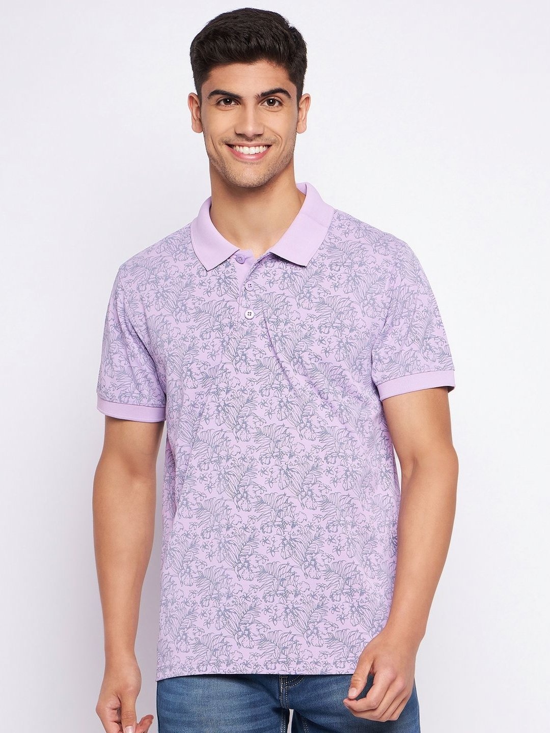 

AUXAMIS Men Printed Polo Collar Pockets T-shirt, Lavender