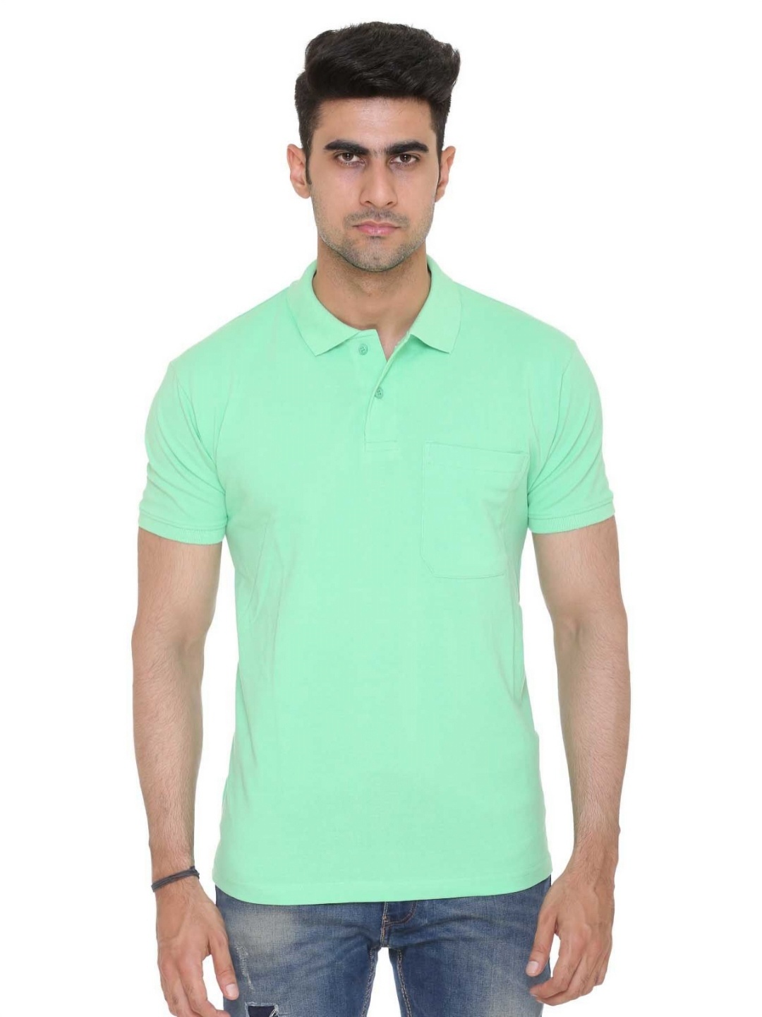 

Colors and Blends Men Solid Polo Collar Cotton T-shirt, Green