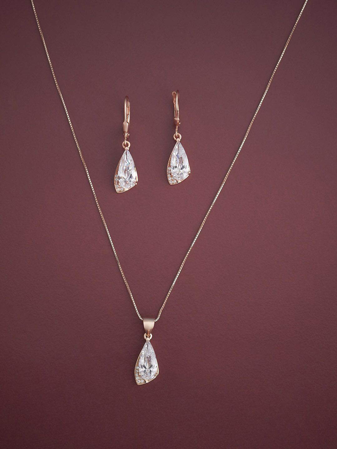 

Kushal's Fashion Jewellery Sterling Silver Rose Gold-Plated CZ Studded Jewellery Set