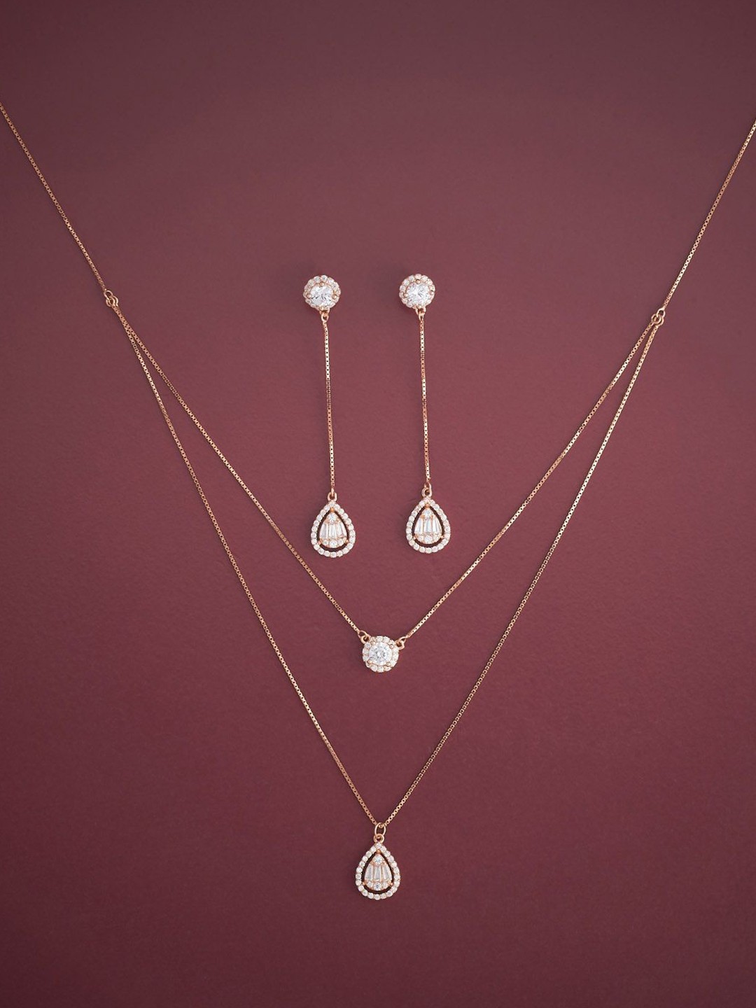 

Kushal's Fashion Jewellery 92.5 Sterling Silver Rose Gold-Plated CZ Jewellery Set