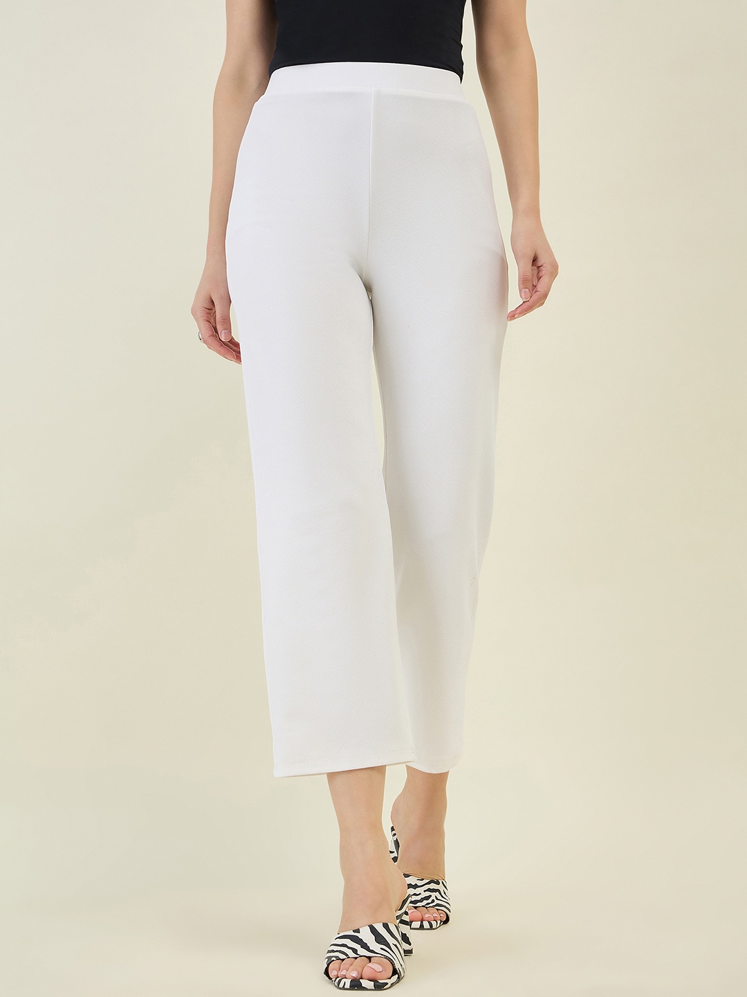 

aayu Women Relaxed Flared High-Rise Trousers, White