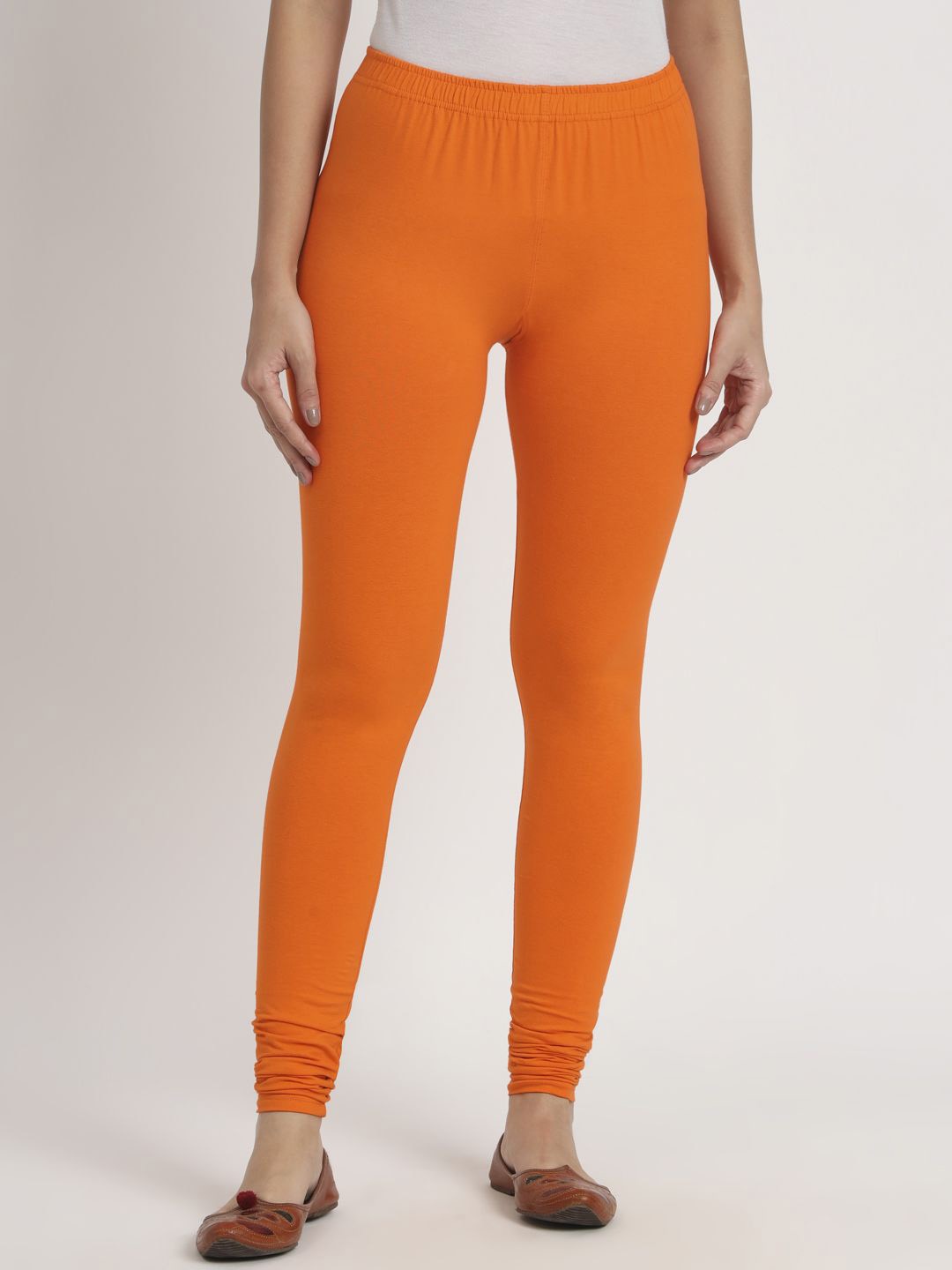 

Thread Plus Women Churidar Super Stretchable Solid Cotton Leggings, Orange