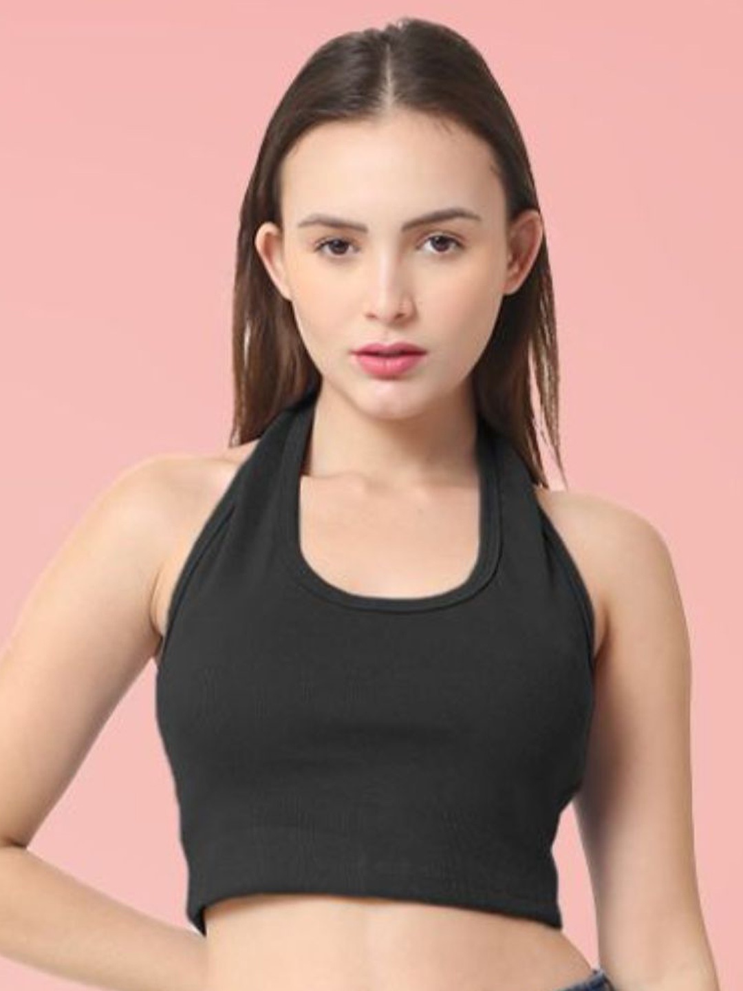 

Sizi Women Halter Neck Tank Crop Top, Black