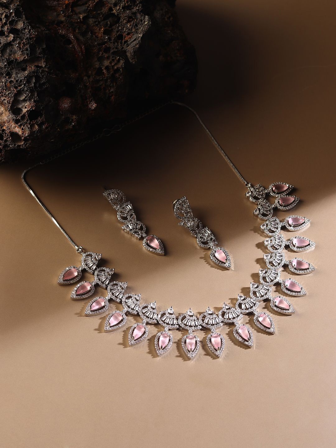 

RHOSYN Rhodium-Plated Cubic Zircon-Studded Choker Jewellery Set, Silver