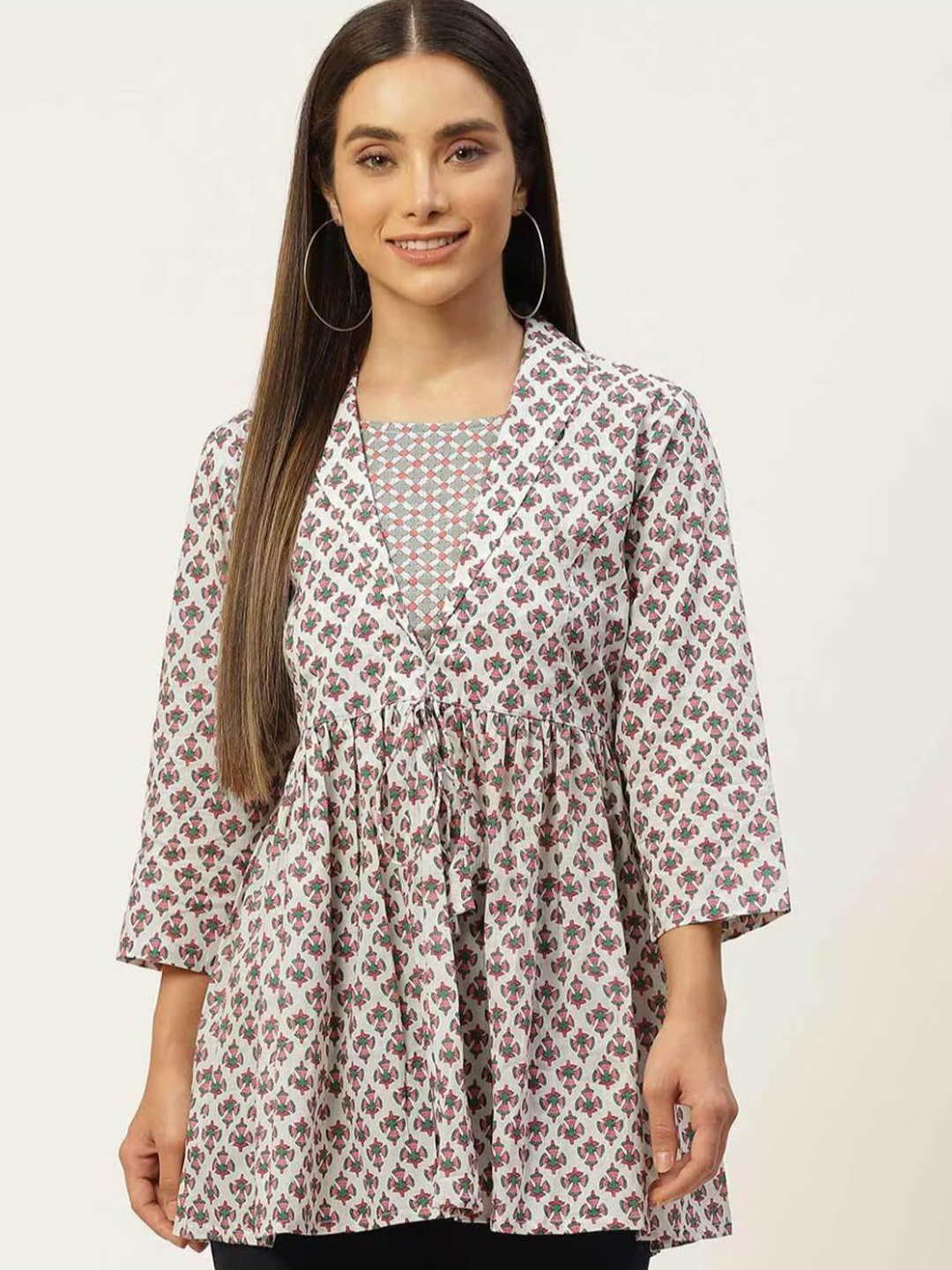 

Rangun Women Floral Printed Cotton Tunic, White