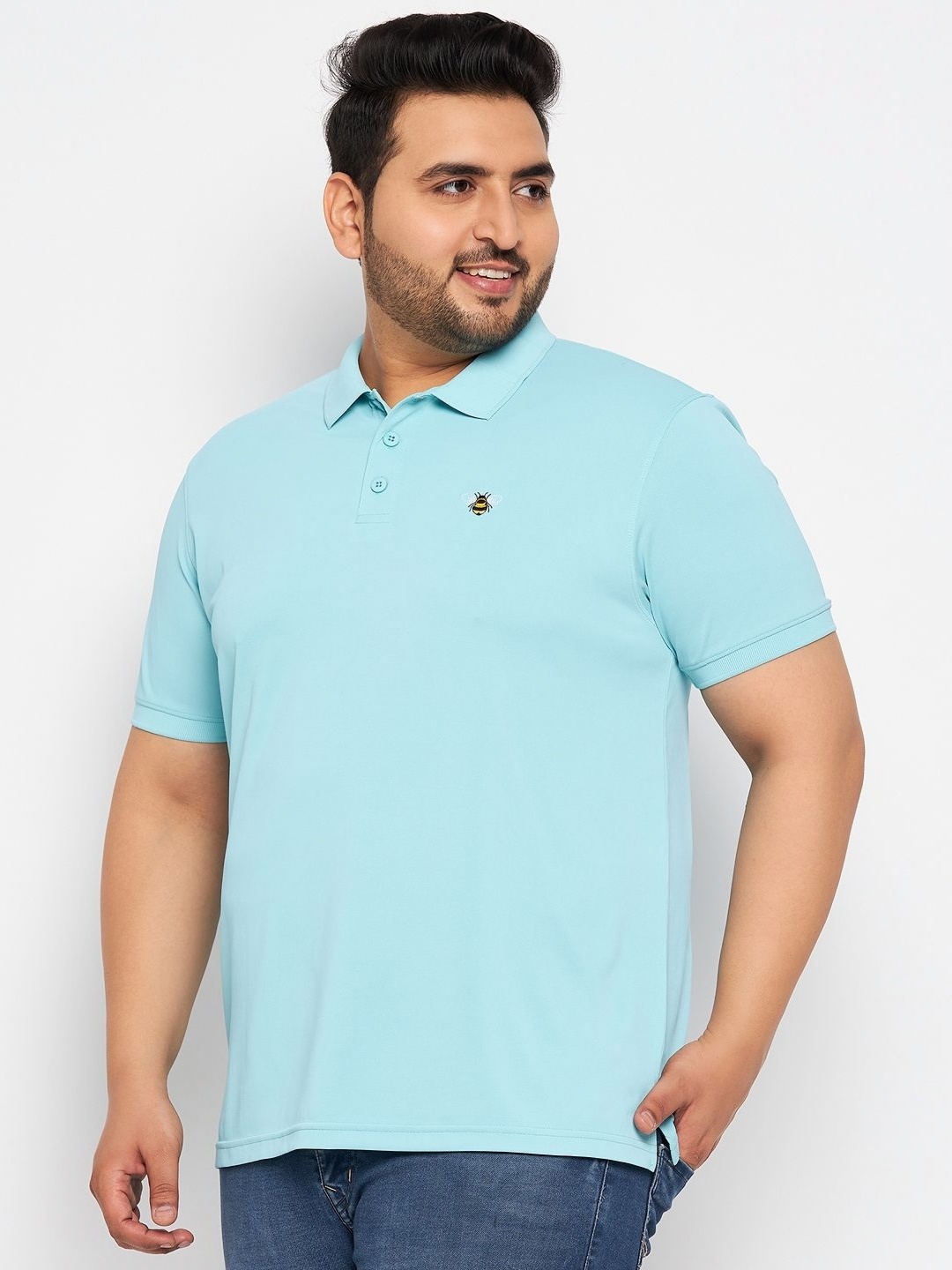 

AUXAMIS Men Plus Size Solid Polo Collar Cotton T-shirt, Turquoise blue