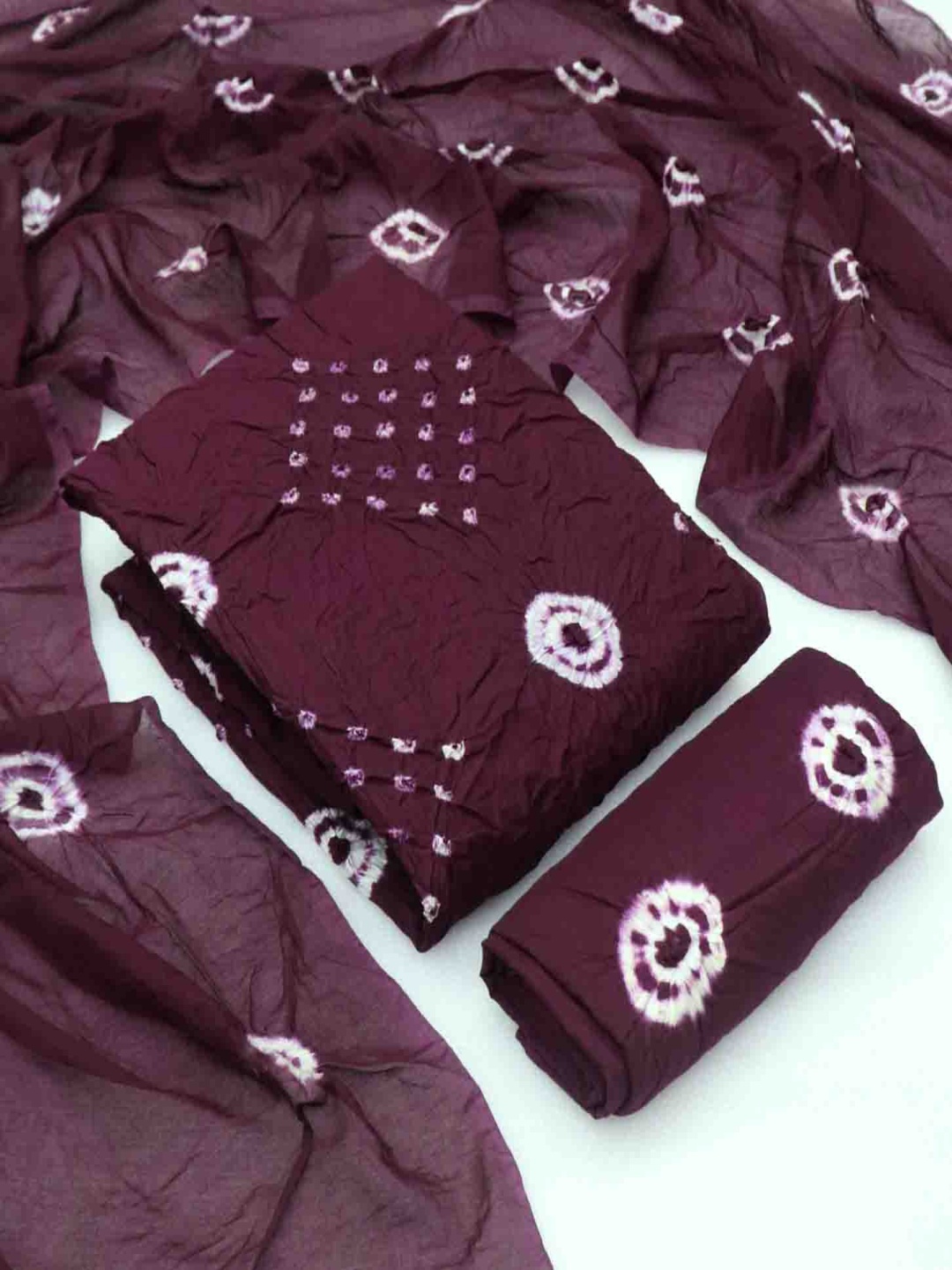 

KALINI Bandhani Dyed Unstitched Dress Material, Purple
