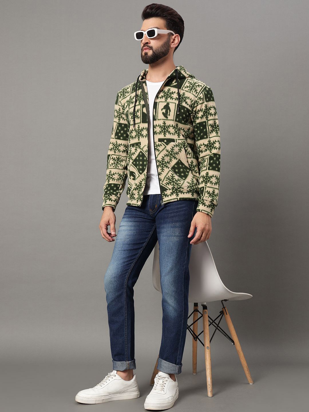 

OGEN Men Printed Hooded Sweatshirt, Beige