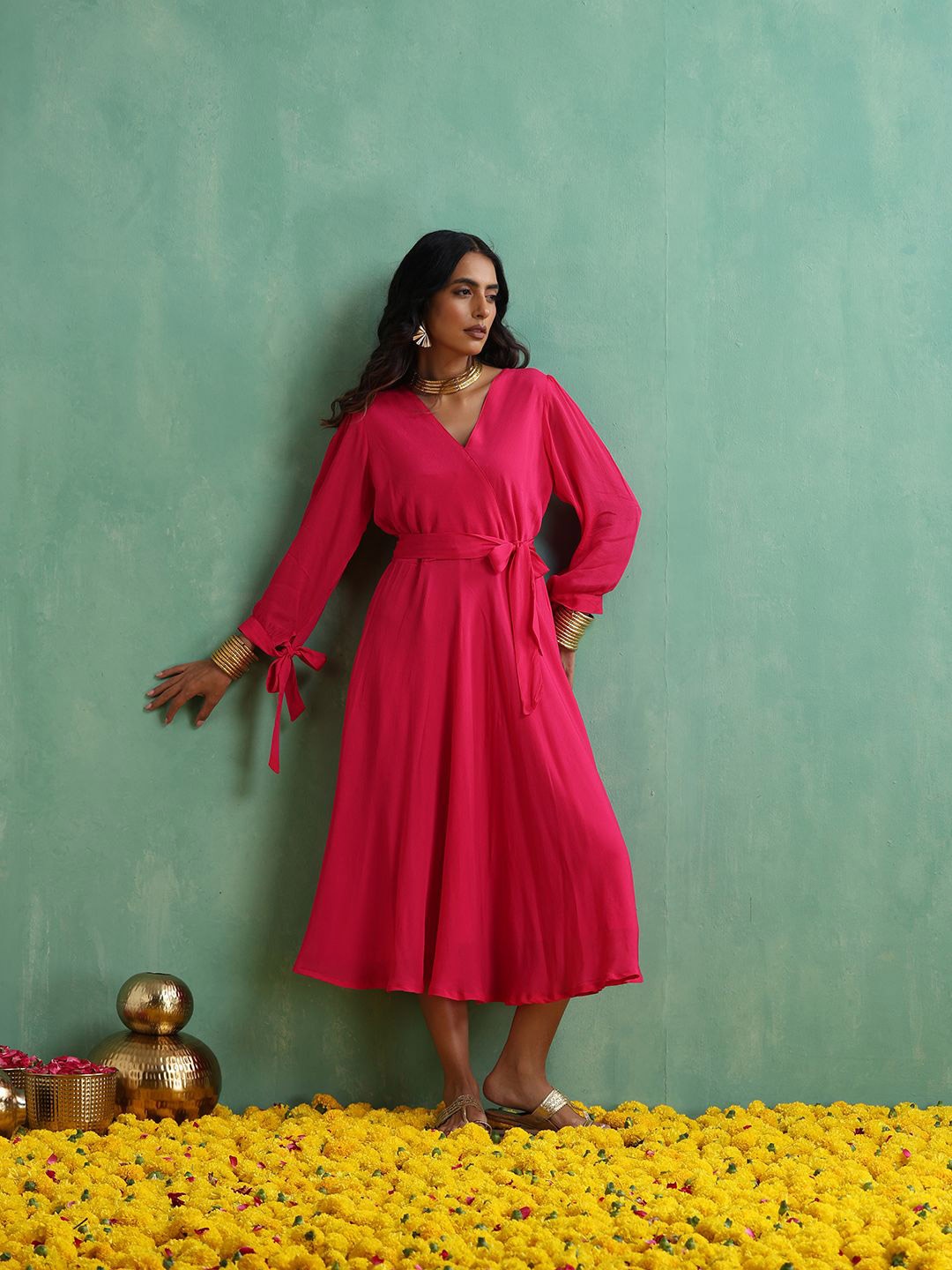 

indy Raaga Chiffon Fit & Flare Dress, Magenta
