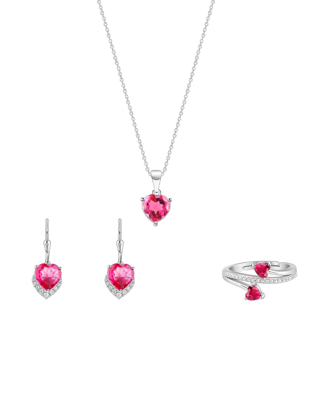 

GIVA 92.5 Sterling Silver Rhodium-Plated Stones-Studded Pendant & Earrings Finger Ring