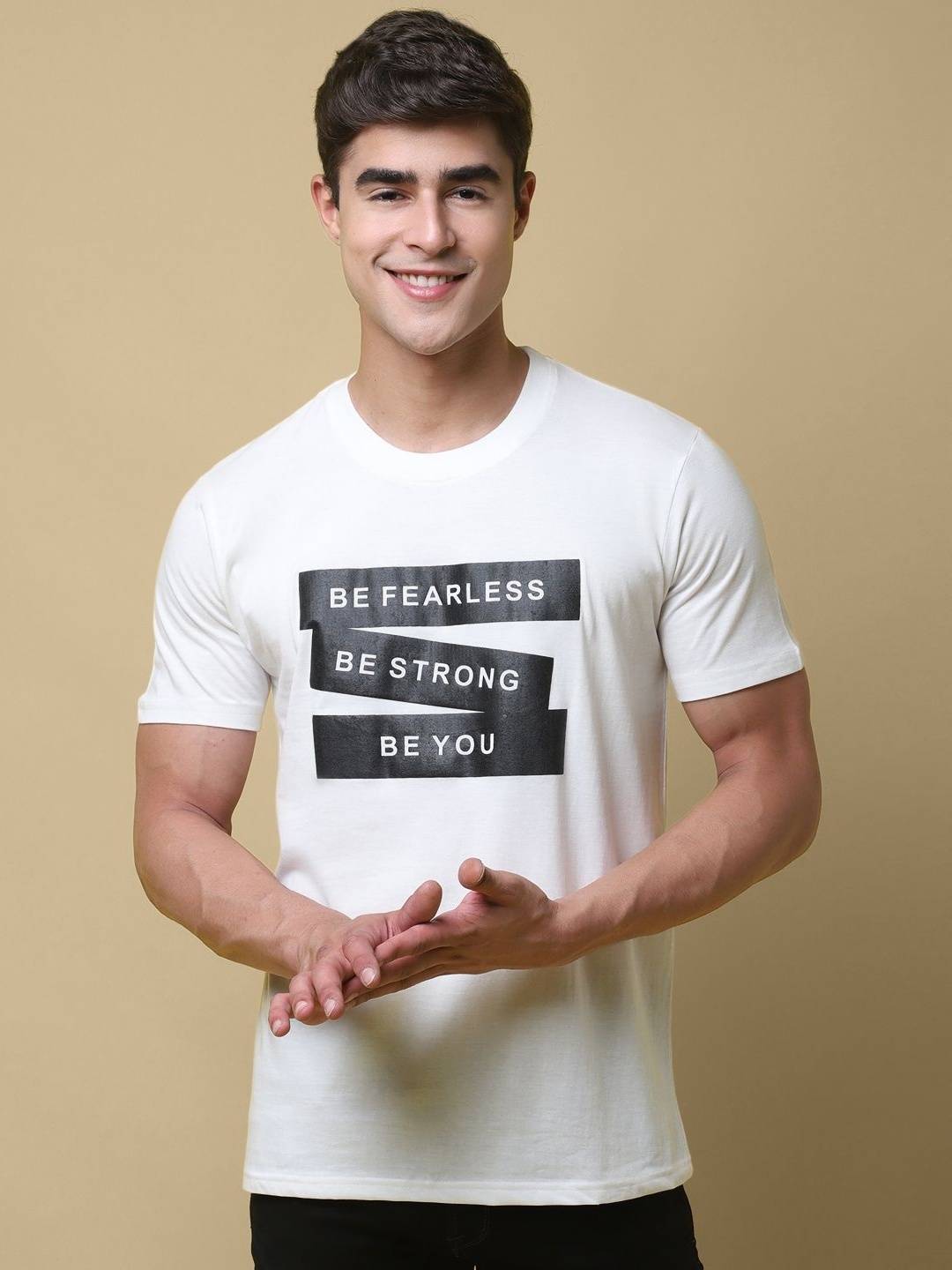 

SZN Men Typography Printed Round Neck Cotton T-shirt, White