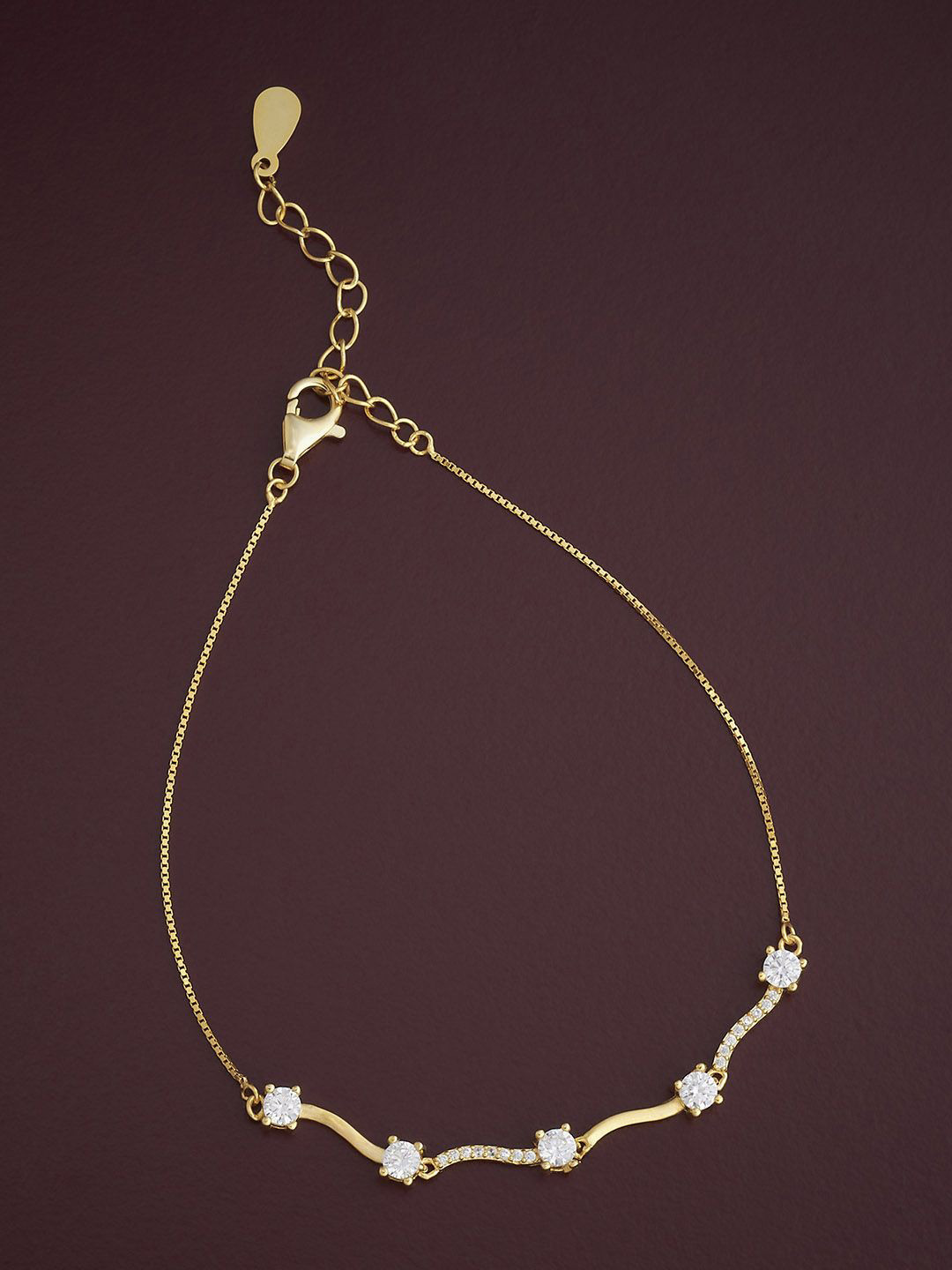 

Kushal's Fashion Jewellery 92.5 Sterling Silver Gold-Plated CZ Studded Link Bracelet