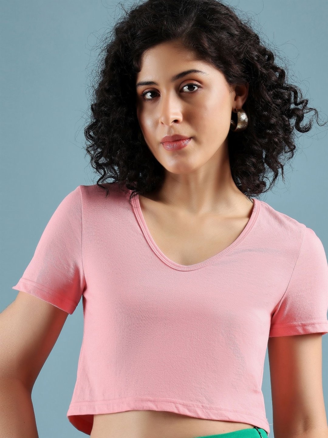 

DressBerry Women Solid V-Neck Cotton Boxy T-shirt, Pink